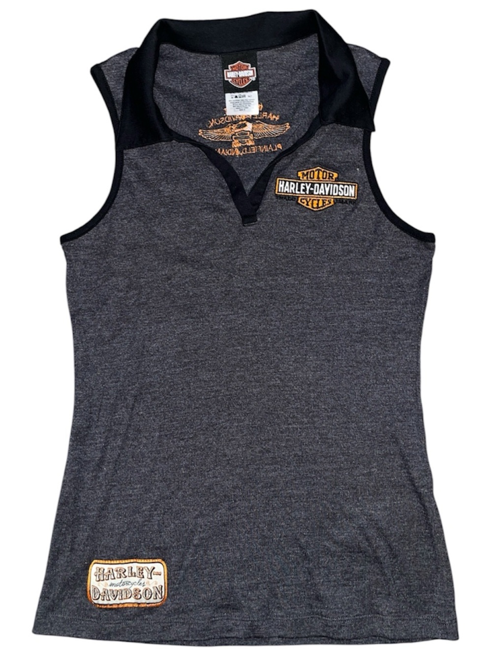 Harley-Davidson Black and Charcoal Gray Sleeveless Polo Tank